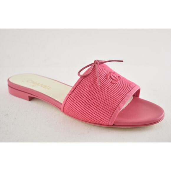 Chanel 24P Dark Pink Embroidered CC Logo Bow Tie Mule Slide Flat Sandal 38 - Picture 4 of 16